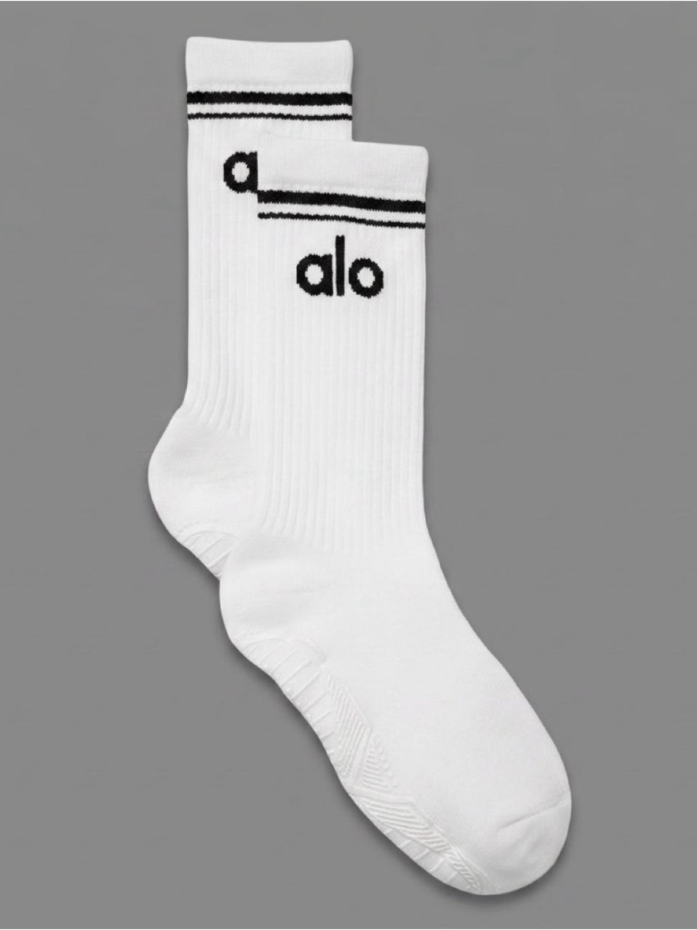 ALO White Crew Socks with Black Accents